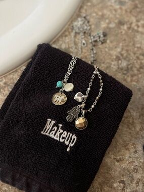 Y2K Charmed I’m Sure Silver & Gold Charm Necklace Sets Turquoise & Black Accents